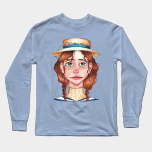 Little girl face with straw hat Long Sleeve T-Shirt